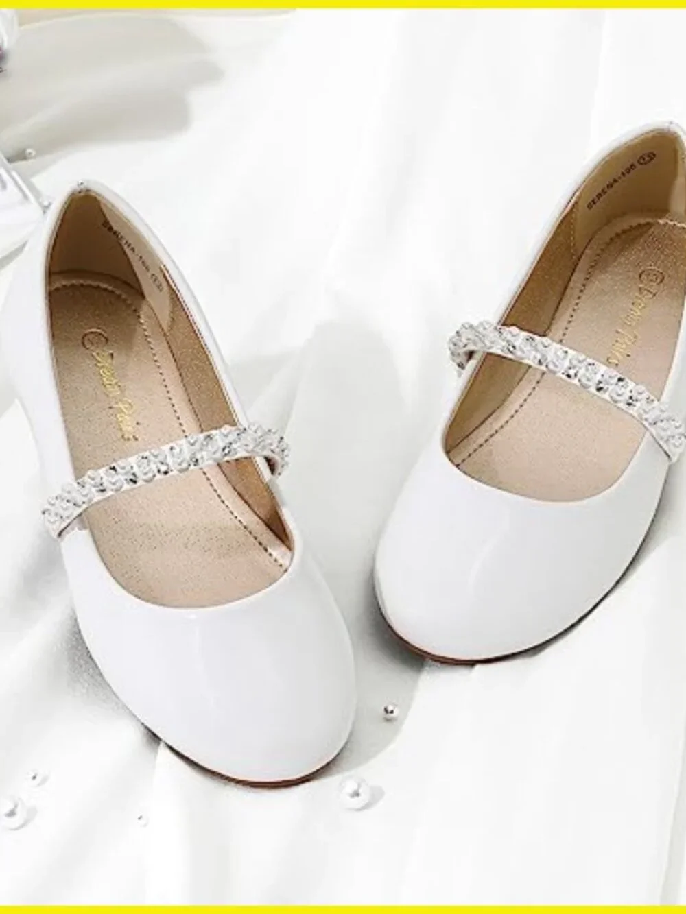 Girls Mary Jane Flats Pearl Rhinestone Strap Ballet Shoes Wedding Party - Picture 3 of 7